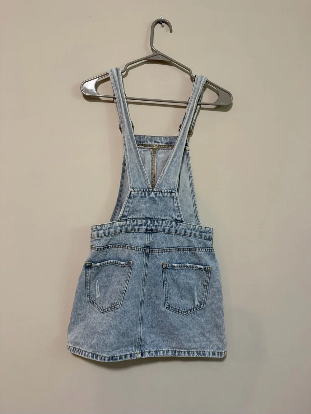 Forever 21 Light Blue Distressed Denim Overall Dress for Kids
